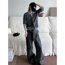 M278-P56春秋新款时尚减龄拼接POLO领假两件长袖T恤上衣女修身，男装T恤，电商B323A