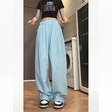 K826-P30夏季多巴胺男女情侣款休闲裤宽松直筒拖地裤沙滩速干裤，男装休闲裤，电商B327