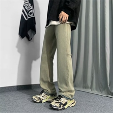 美式vibe裤子ins高街潮复古牛仔裤男款开叉微喇叭工装裤K3257-P39，男装牛仔裤，星座412