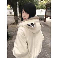 网图发芽小恶魔豹纹仿麂皮毛领加厚座山雕棉服外套女YY822-P108，男装棉衣，电商C216