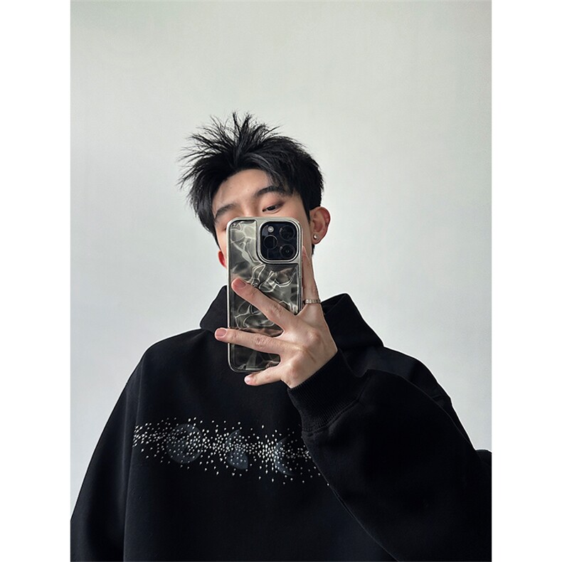 月亮烫钻连帽卫衣圆领卫衣男女同款宽松休闲上衣W6211P98,男装卫衣,星座512-1（原513-3）