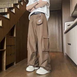 港风夏款男工装裤大口袋直筒宽松冲锋裤长裤带腰包H0085 P50图片