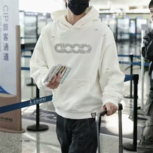 JY579-P53 钻碎破洞连帽卫衣 男女同款图片
