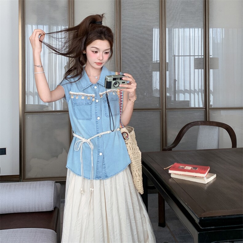 档口现货2025夏装新款女装休闲牛仔连衣裙套装526-p145-k208图片