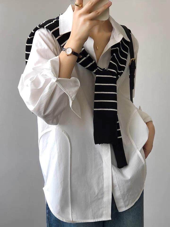 2023春季新款韩版宽松显瘦气质慵懒高级衬衫,女装衬衫,L·H·X