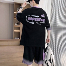 TZ25335-P55夏季休闲T恤短裤男两件套青少年学生运动短袖套装，男装牛仔裤，电商D310B