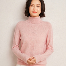 秋冬季35%羊绒65%羊毛休闲百搭12针高领中间绞花羊绒衫，女装羊绒衫，广悦羊绒