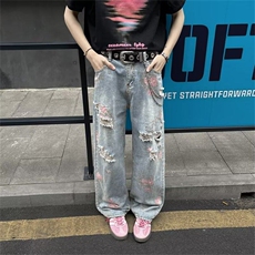 复古水洗牛仔裤男女潮牌宽松百搭直筒长裤男4126P49，男装牛仔裤，星座410-2