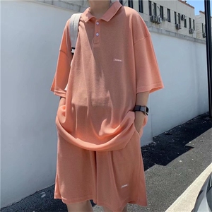 套装男短袖POLO衫上衣港风2021夏季新款五分裤潮流ins帅W808-P42图片