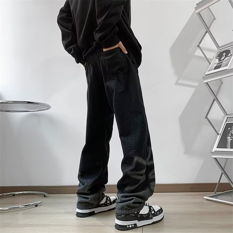 欧嘻哈vibe做旧渐变直筒牛仔裤男女复古潮牌宽松阔腿裤CN3038-P48,男装牛仔裤,星座1008