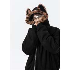 豹纹座山雕麂皮猫耳朵连帽棉服外套加厚棉衣2312P118，男装棉衣，星座506-1