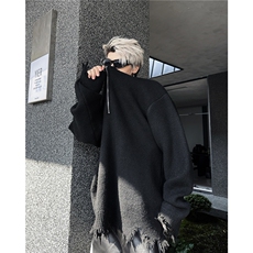 高街废土风半拉链破损套头毛衣秋冬宽松街头设计针织衫MY9809-P60，男装针织衫/毛衣，星座1001-1