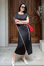 2022夏季新款时尚气质圆领宽松舒适开叉裙摆连衣裙2022年夏季中腰，女装连衣裙，时尚俏佳人