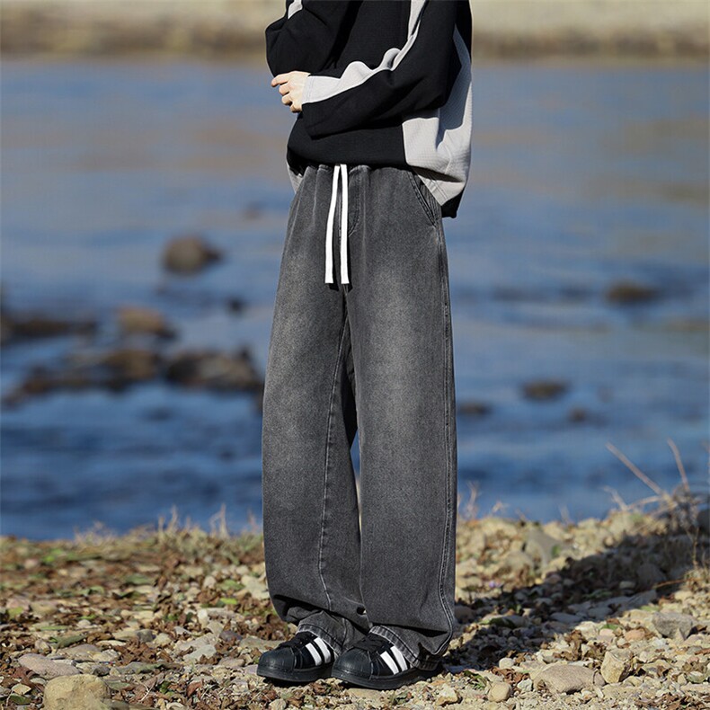 M-8XL春季美式复古牛仔裤特大码宽松直筒裤子阔腿长裤NZ9009/P58,男装牛仔裤,电商B238