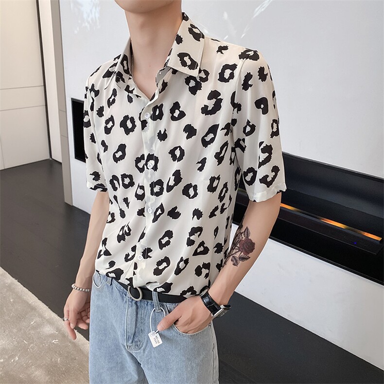 社会风纯色修身口红碎花衬衫上衣B297-7720-P53控78,男装衬衫,电商B297