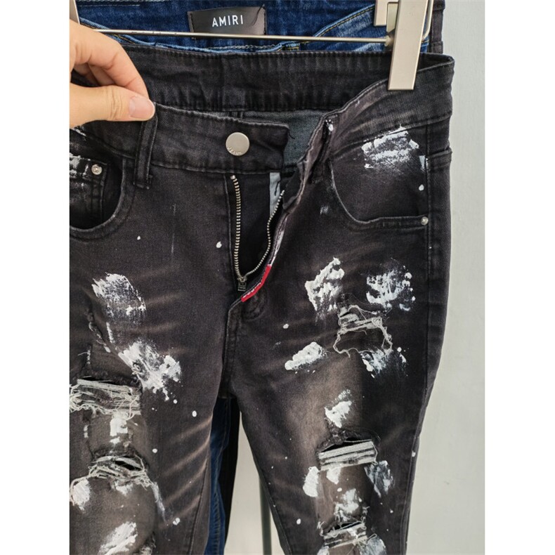 1506/QM9150/P59黑灰色水洗刮烂补丁油漆涂鸦弹力修身牛仔裤,男装牛仔裤,星座1506