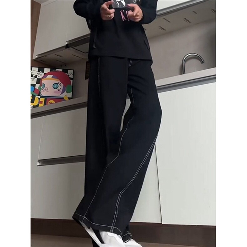 春季直筒牛仔裤男女新款百搭显瘦宽松垂感拖地阔腿裤WLB455-P42,男装牛仔裤,星座1008
