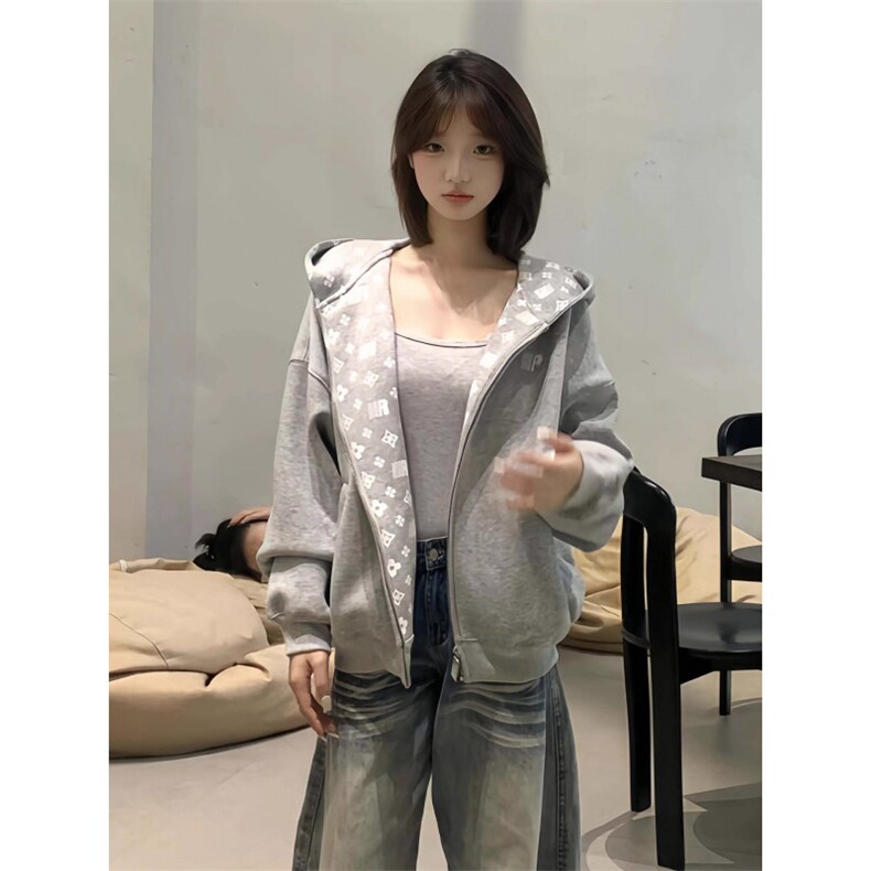 网图420克重磅印花开衫连帽情侣款卫衣外套男女秋季特P68,女装短外套,电商C306-1