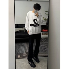 美式潮牌蛇形提花高级感毛衣男秋冬新款高街宽松M8819-P55，男装针织衫/毛衣，星座1109-3