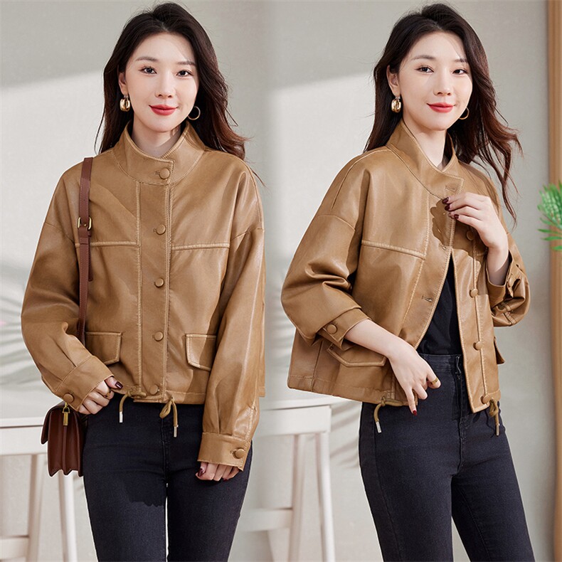 现货B款高级感机车短外套女2024秋季新款宽松显瘦小众设计上衣，女装皮衣，潮流依族