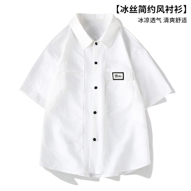 2025新款冰丝短袖衬衫男士夏季薄款韩版潮流衬衣A436-G533-P40,男装衬衫,电商A436