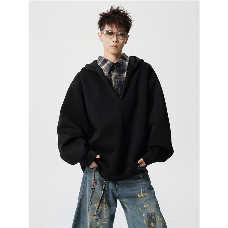 现货WY10178-特p58加绒P68重磅卫衣大码假俩件连帽衫美式外套,女装短外套,电商A059