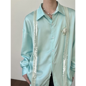 26春夏男士醋酸丝滑玫瑰花朵亮片礼服衬衫cs225-p118图片