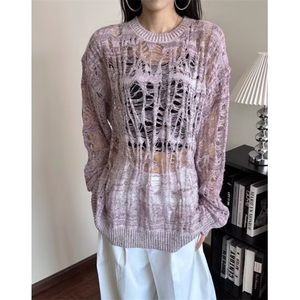 镂空凉感破洞体恤男女夏季设计感小众宽松针织衫长袖上衣 MZ103图片