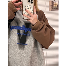 中性秋装360高克重印花拼接长袖卫衣宽松套头外套女H811P58，男装卫衣，电商A341