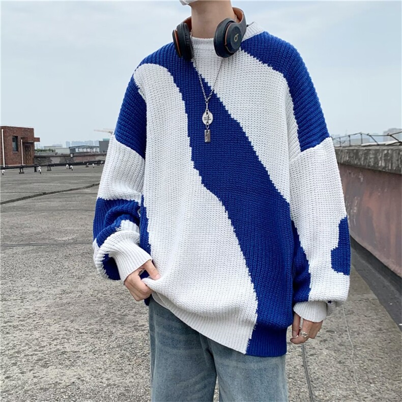 2023秋季拼色长袖休闲针织衫新款韩版潮流圆领套头毛衣男M684-P40,男装针织衫/毛衣,星座512-2