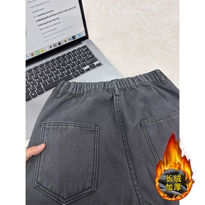 B221 美式ins高街斜切宽松加绒洗褪工装牛仔裤LK25602-特P60控108图片