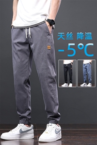 夏天薄款冰丝大码休闲裤宽松哈伦裤天丝束脚裤纯色长裤GF718-P35图片