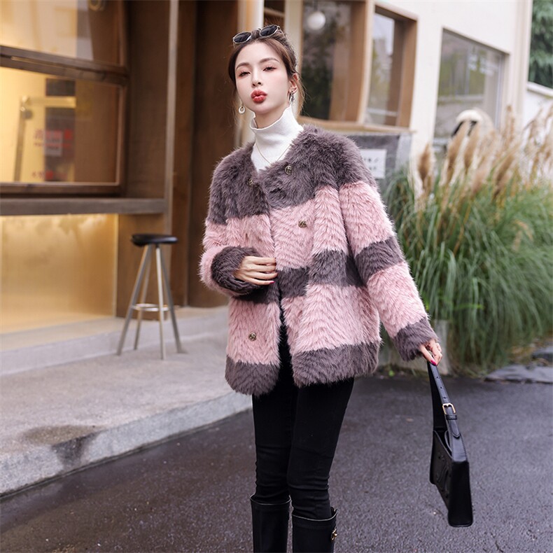 新款皮毛一体仿水貂绒外套2024年秋冬季，女装短外套，凯瑟曼