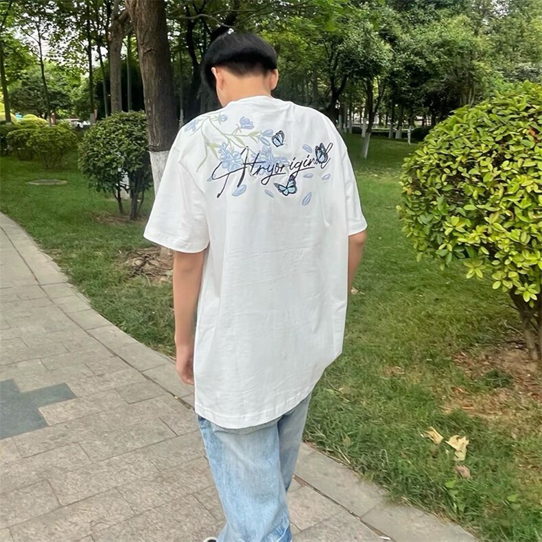 万针全刺绣解构设计260克重磅双纱纯棉高品质美式高街短袖T恤特35,男装T恤,电商A486-1