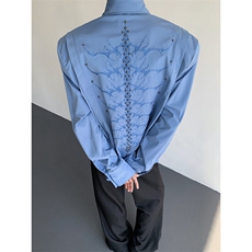 现货！25高品质重工刺绣钉珠男士脊骨铆钉垫肩衬衫cs128-p108，男装衬衫，电商B288