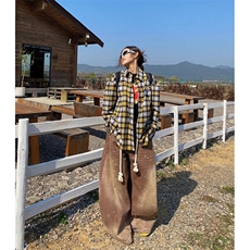 珍珠刺绣长袖格子衬衫宽松高街帅文艺2025夏秋ins外套CY1192-P46，男装衬衫，星座412-3