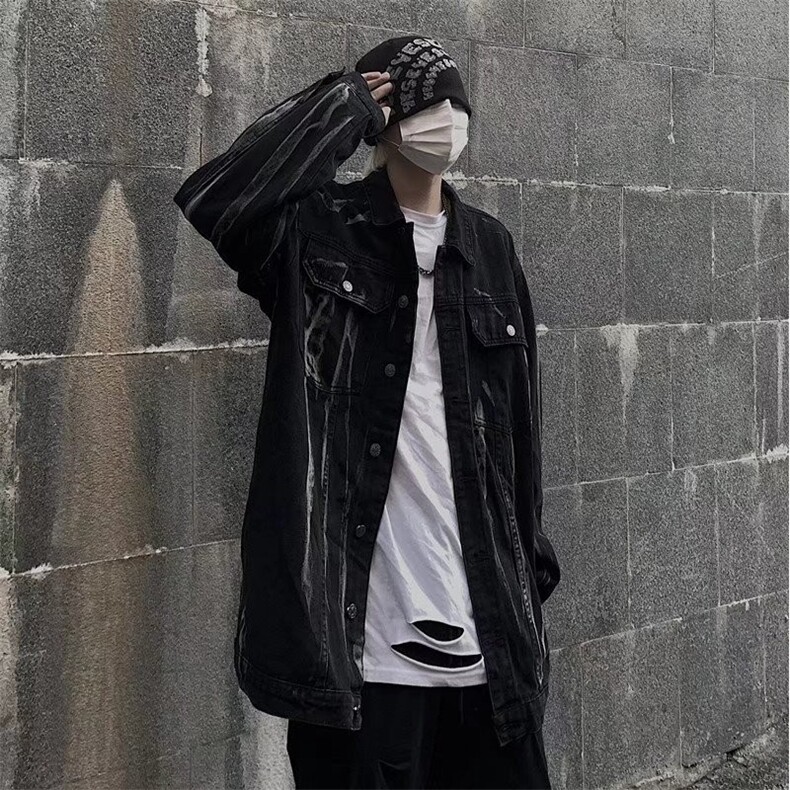 美式复古扎染渐变牛仔外套男女情侣宽松帅气夹克休闲上衣GH22-P65,男装夹克,星座1008