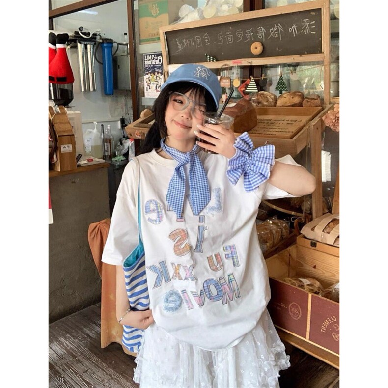 H0617-P35贴布刺绣韩系短袖t恤女新款宽松情侣上衣（不带装饰）图片