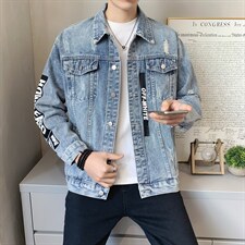 JK302-p95-限价138 现货店主风牛仔夹克肥仔量足破洞印花大码图片