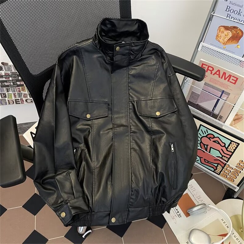 美式复古高级感机车皮衣夹克男女外套春秋季款潮牌小众PU皮飞行服，男装皮衣，星座601-1