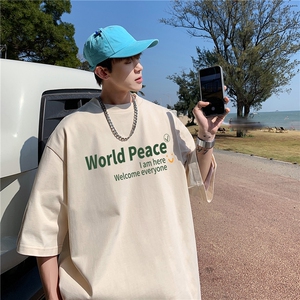 少年感海边沙滩短袖t恤男夏季宽松休闲oversize潮牌潮流半袖衣服图片
