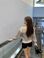 秋冬新款简约时尚百搭半身条纹针织开衫显瘦修身长袖外套，女装针织衫/毛衣，美莎羊绒