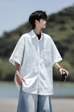 8XL-M肌理褶皱冰丝短袖衬衫男夏薄款半袖防晒衬衣外套DC28010P45，男装衬衫，电商B312