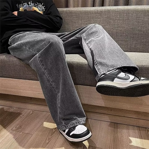 美式高街牛仔裤直筒宽松不规则休闲裤水洗开叉阔腿长裤男N2005P43图片