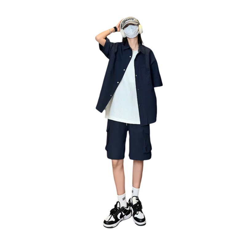 量大优供视频泡泡纱夏款短袖衬衫衬衫工装短裤男TZ17-特p55,男装牛仔裤,电商B371