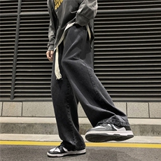 爆！春新品直筒牛仔裤宽松复古系带显瘦阔腿裤XN60P50控68，男装牛仔裤，A247A