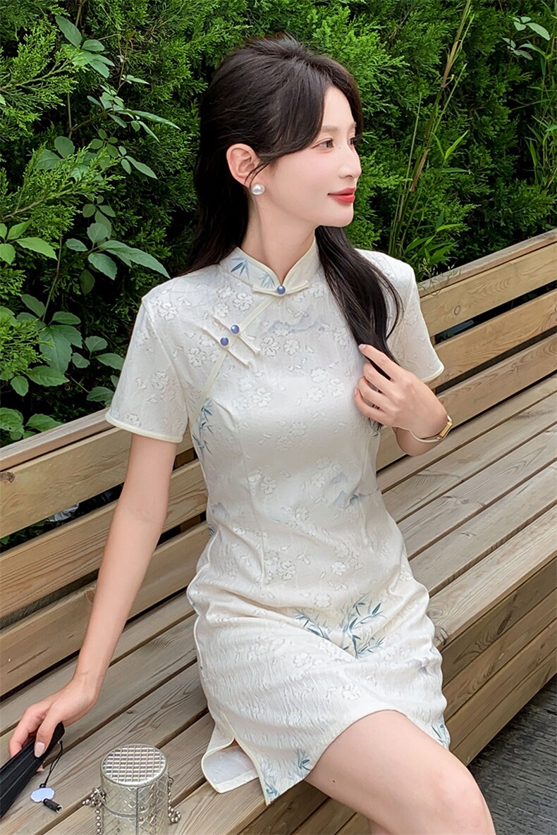 现货2024改良旗袍连衣裙年轻款女夏季新中式高级感禅意碎花裙,商品下架区,韩然一族