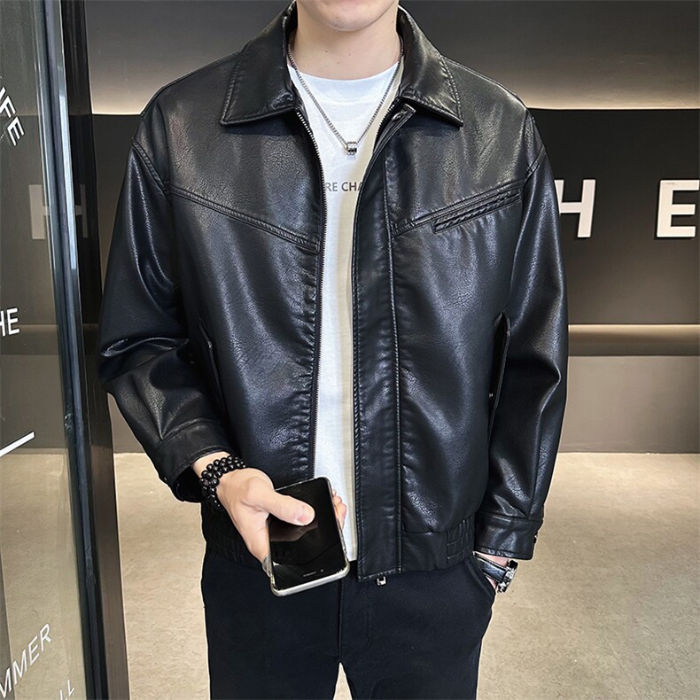 男士皮衣外套秋季2025新款潮流帅气机车皮夹克A313-PY333-P145,男装皮衣,电商A313