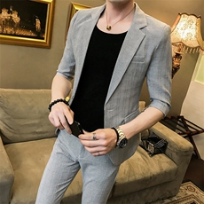夏夜店正装男模西装套装纯色小西服九分西裤无头风A328-1923，男装西服套装，星座406