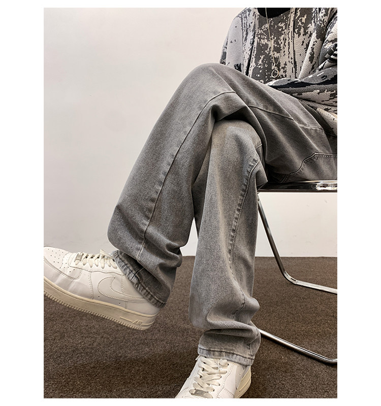 美式灰色牛仔裤男春季高街复古vibe裤子微喇长裤JN036-P4568,男装牛仔裤,星座1008-1